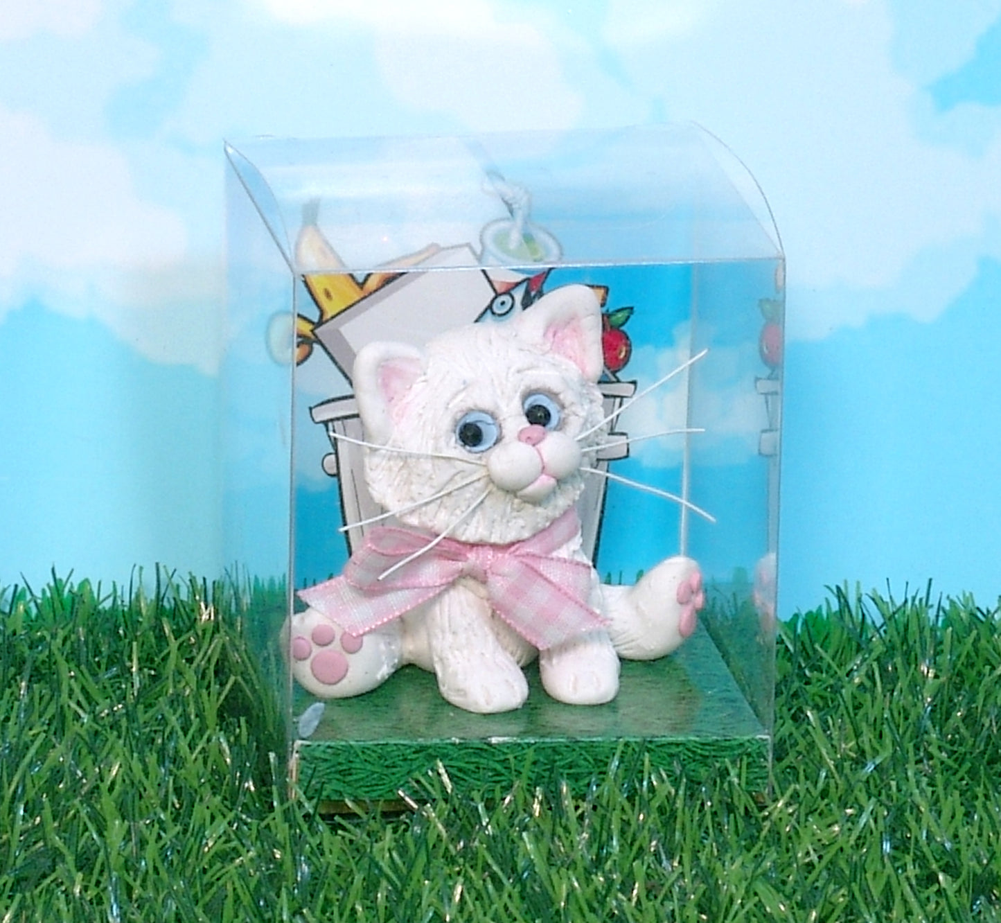 White Kitty Cat with Gingham Bow