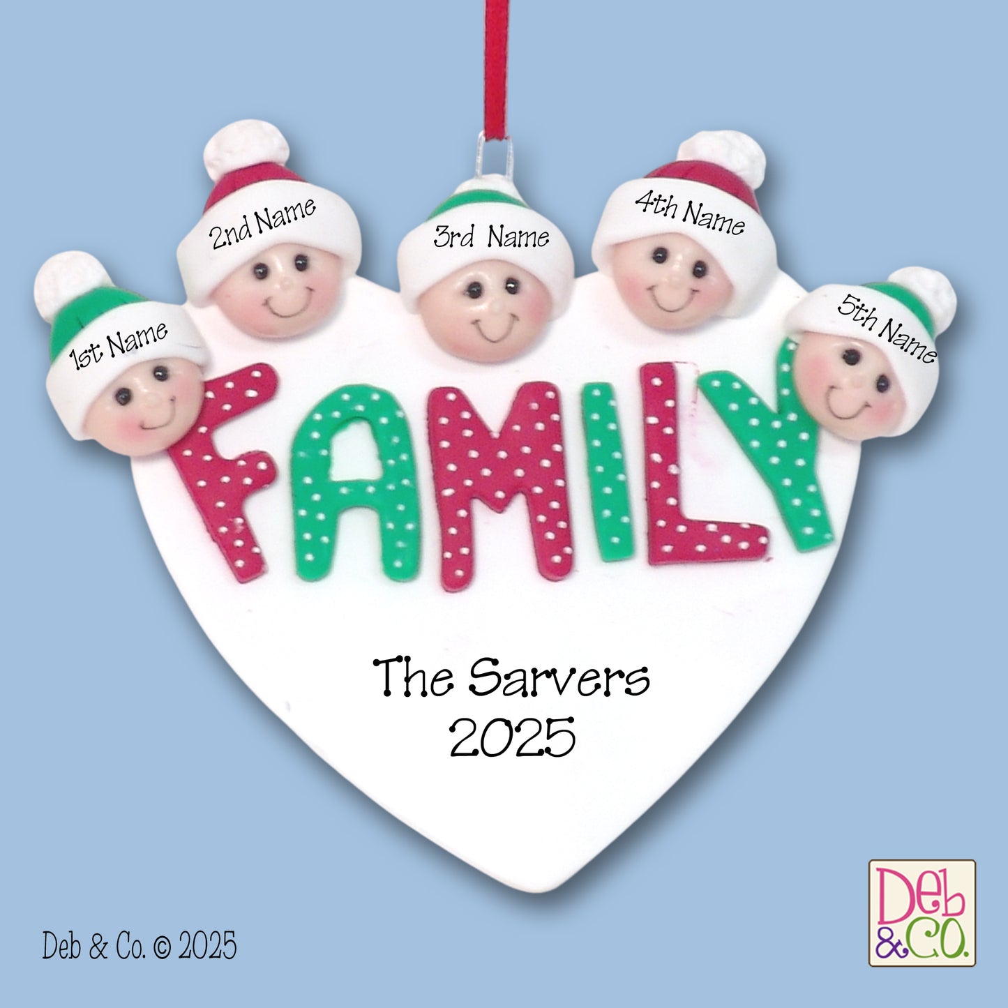 FAMILY - Family of 5 Handmade Ornament  - 2