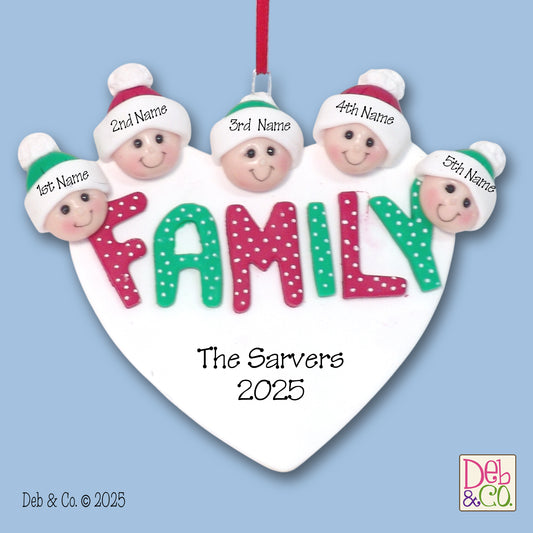 FAMILY - Family of 5 Handmade Ornament  - 2
