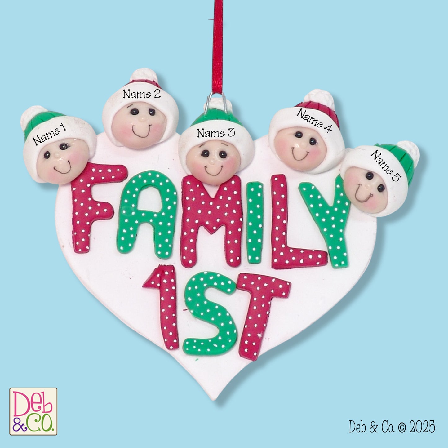 Family First - Family of 5 Handmade Ornament
