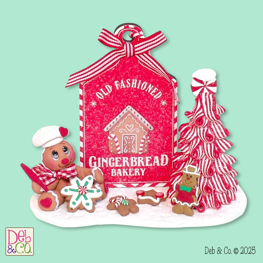 Gingerbread Bakery with Gingy Baking Cookies HANDMADE POLYMER CLAY Figurine