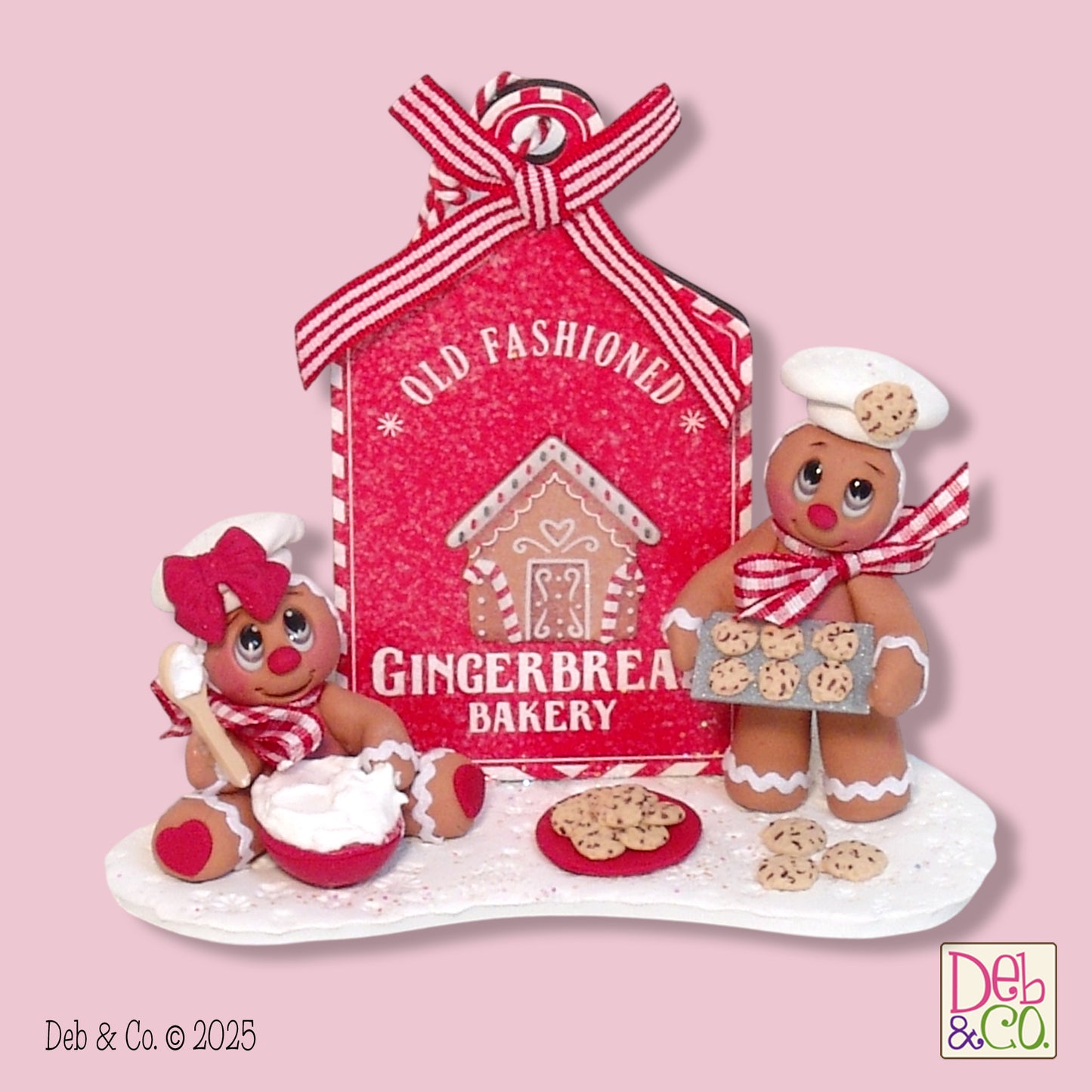 Gingerbread Bakery with 2 Gingies Baking Cookies HANDMADE POLYMER CLAY Figurine
