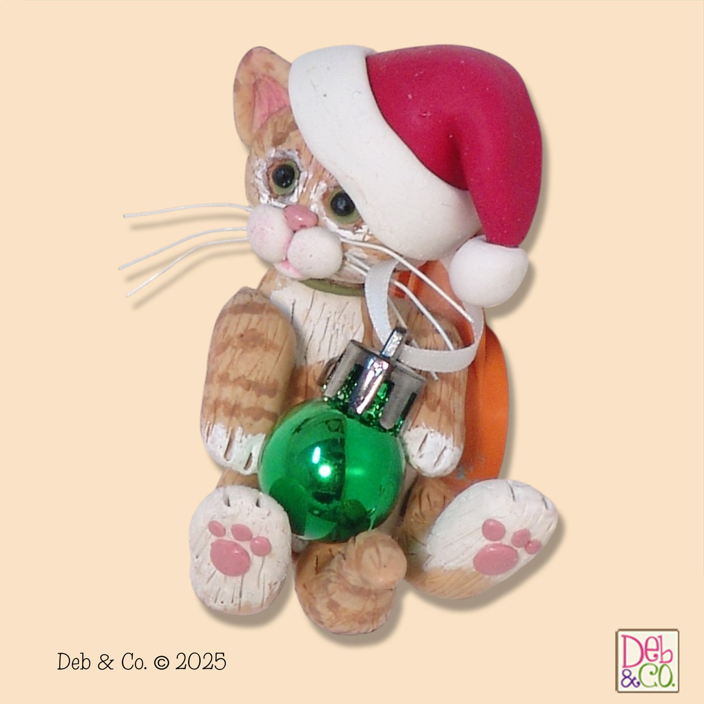 Orange Tabby with Santa Hat & Ornament