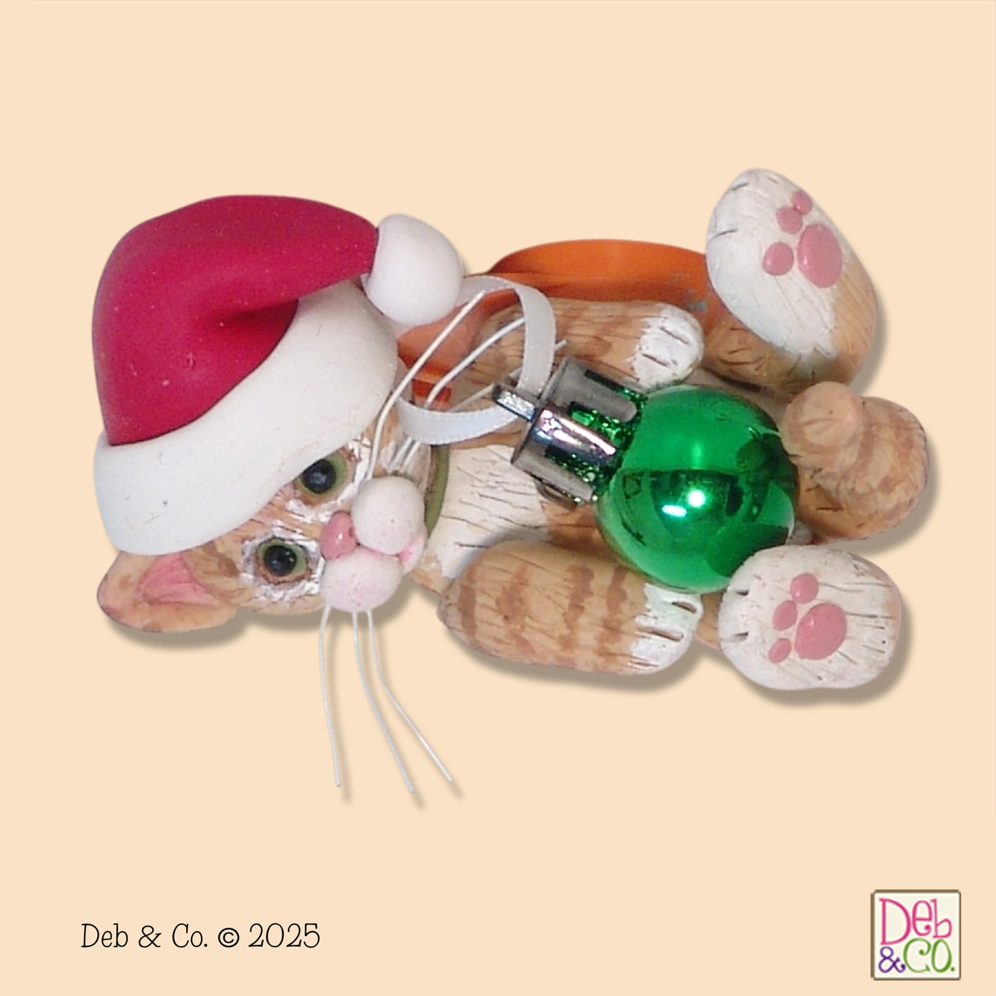 Orange Tabby with Santa Hat & Ornament