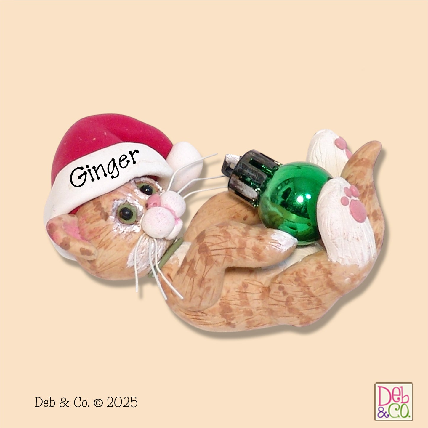 Orange Tabby with Santa Hat & Ornament