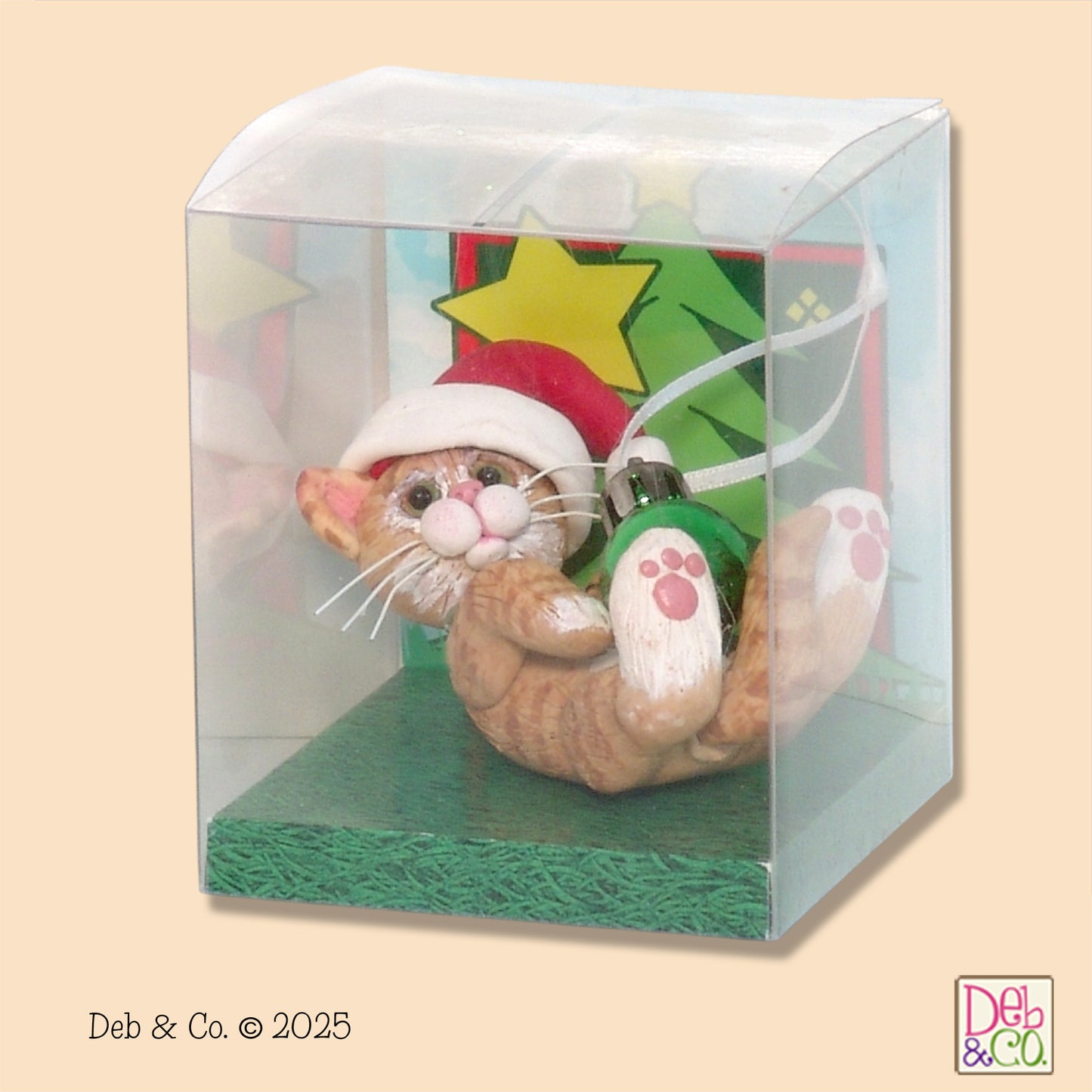 Orange Tabby with Santa Hat & Ornament