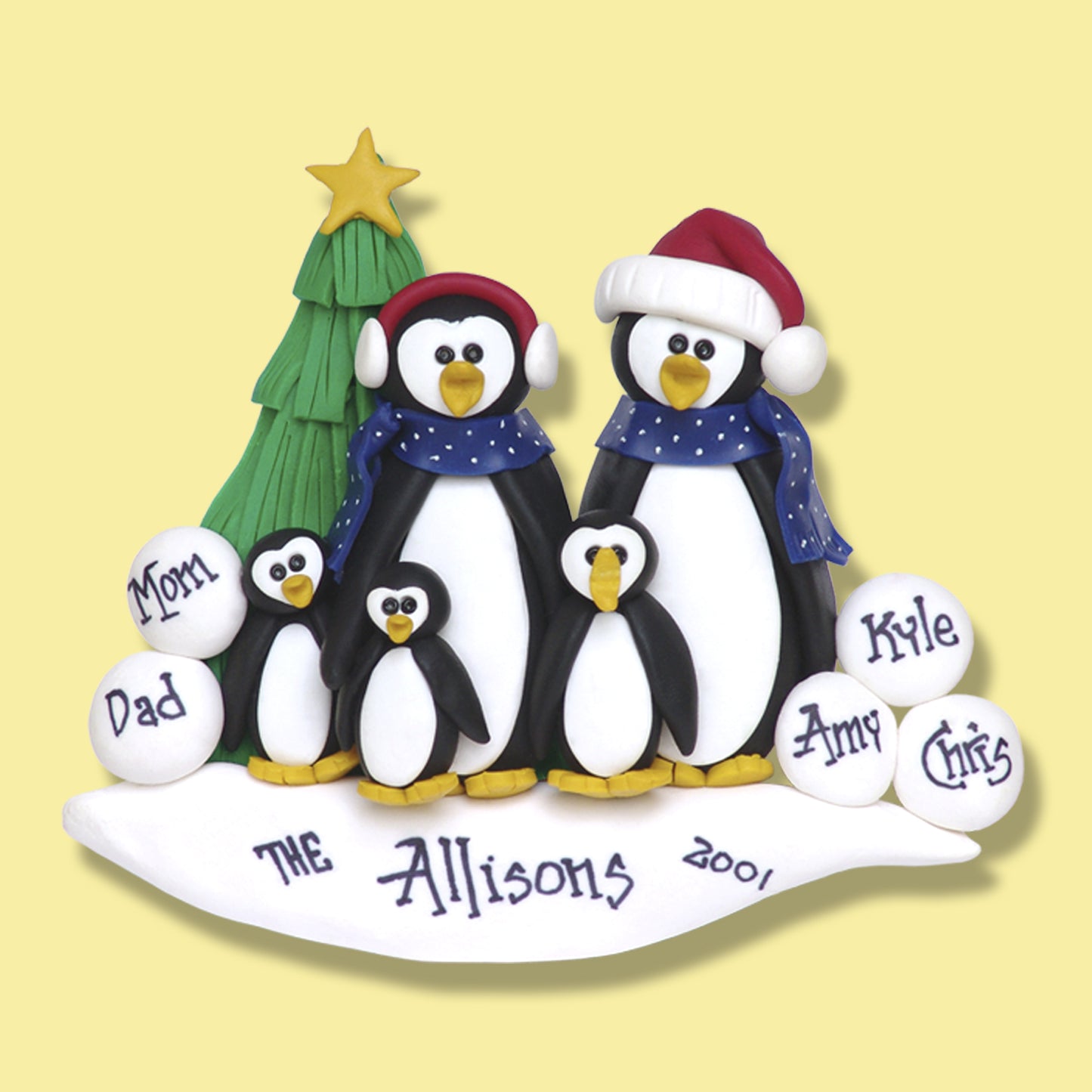 Petey & Polly Penguin Family of 5 Ornament