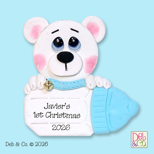 Polar Bear with Baby Bottle Personalized Boy Ornament