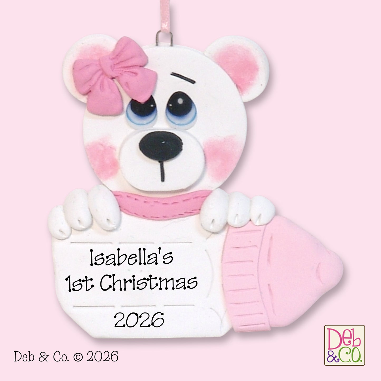 Polar Bear with Baby Bottle Personalized Girl Ornament