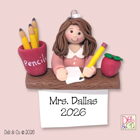 Female TEACHER Handmade Polymer Clay Personalized Christmas Ornament