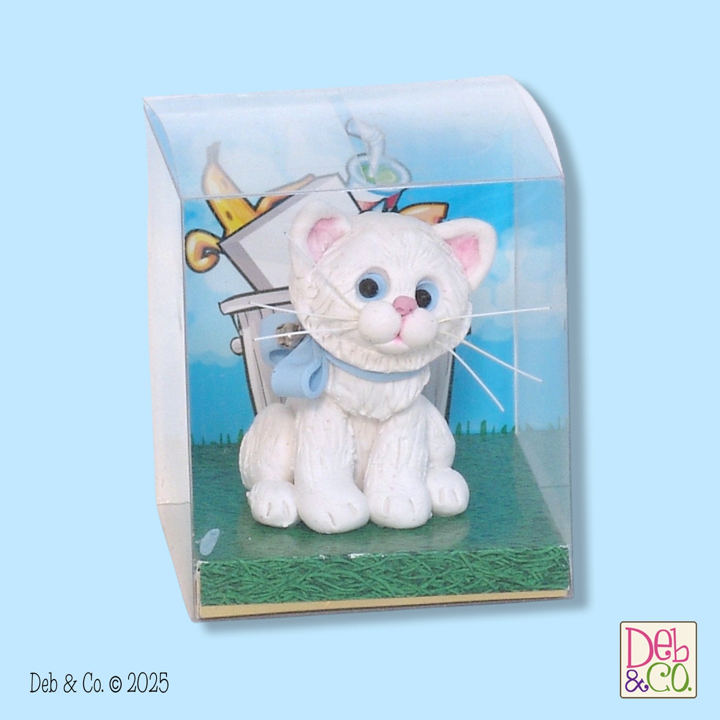 White Kitty Cat with Blue Bow & Silver Bell