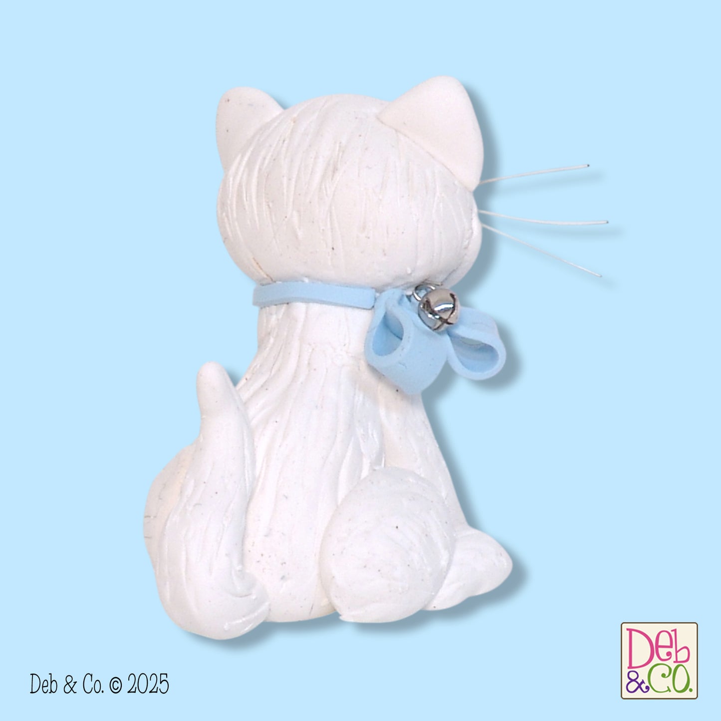 White Kitty Cat with Blue Bow & Silver Bell