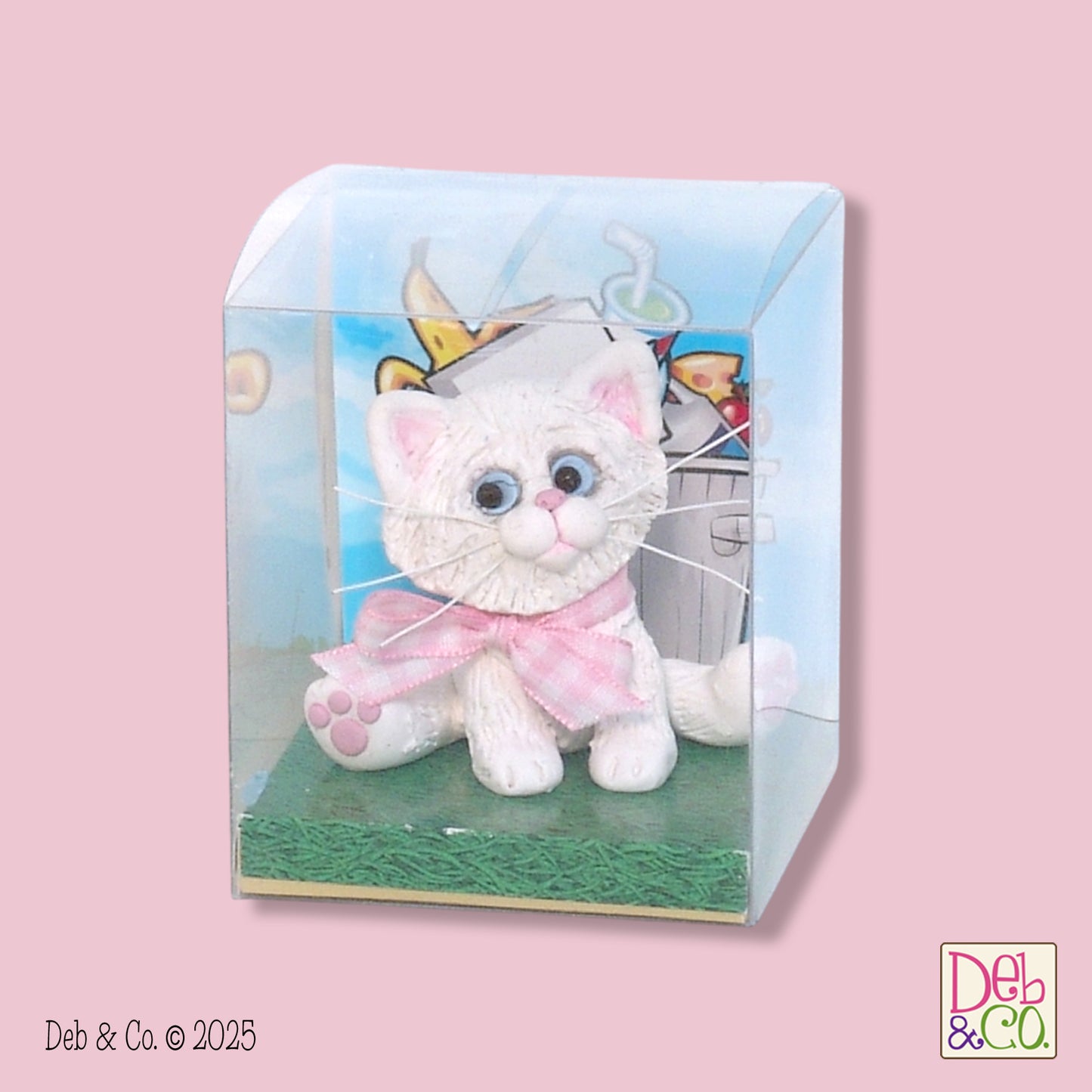 White Kitty Cat with Gingham Bow