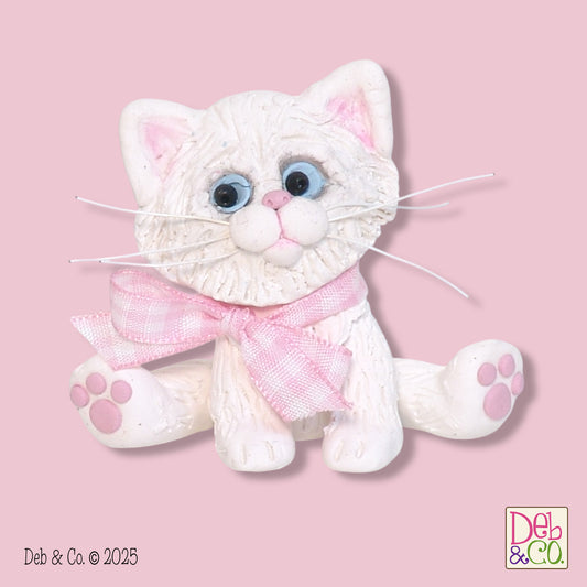 White Kitty Cat with Gingham Bow