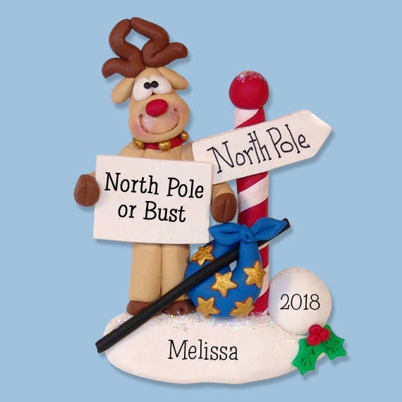 Rudolpph The Reindeer North Pole - HANDMADE Polymer Clay Ornament - Personalized Christmas Ornament - Limited Edition