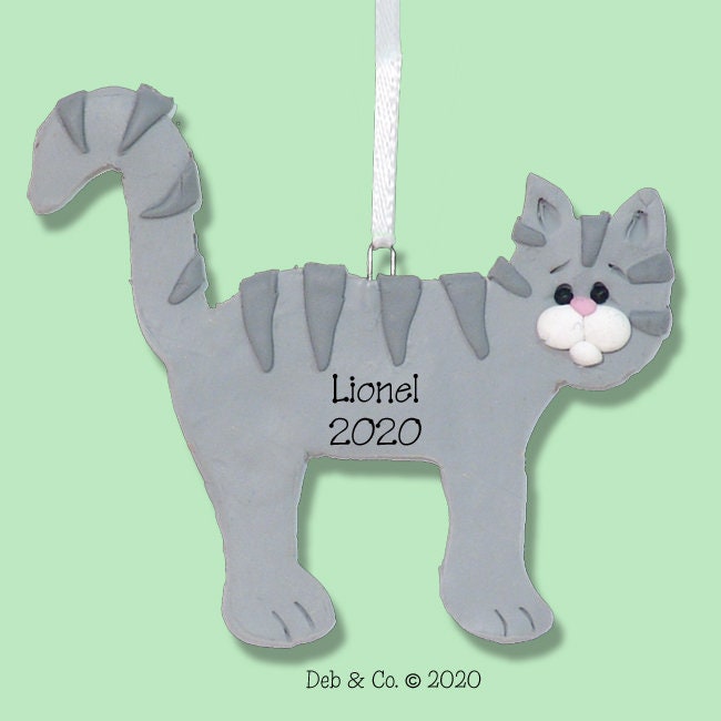 GrayTabby  KITTY CAT HANDMADE Polymer Clay Personalized Christmas Ornament - Limited Edition