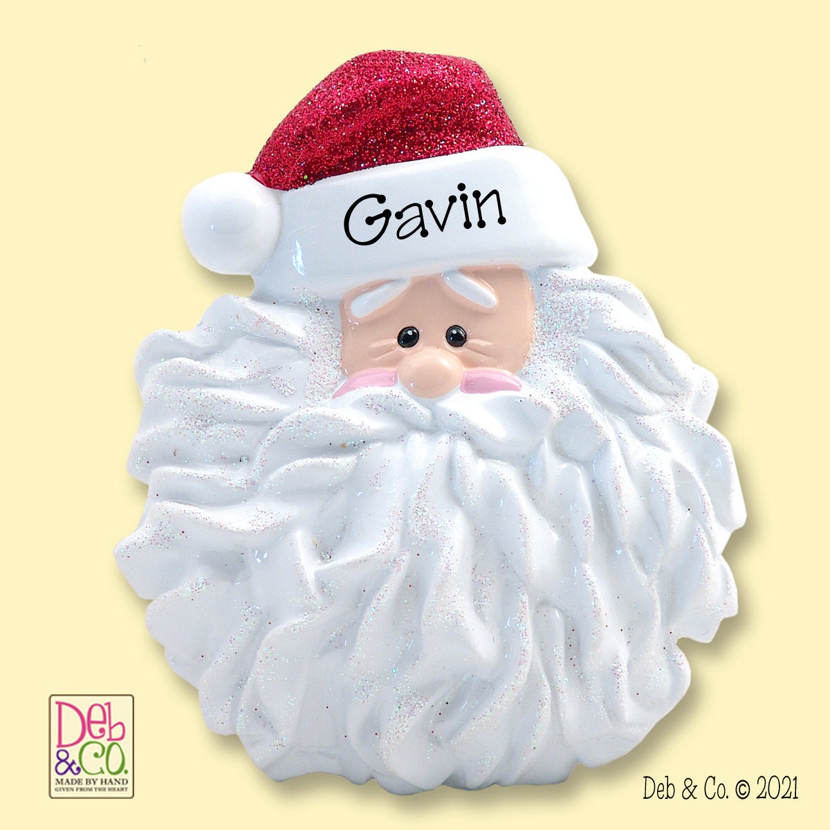 Noodle Beard Santa Face Hand painted RESIN Personalized Christmas Ornament