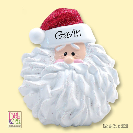 Noodle Beard Santa Face Hand painted RESIN Personalized Christmas Ornament