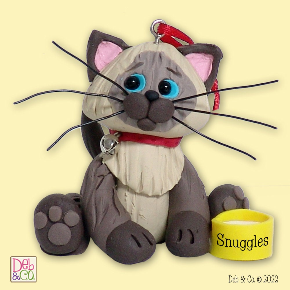 Himalayan / Siamese  KITTY CAT HANDMADE Polymer Clay Personalized Christmas Ornament - With Optional Christmas Lights