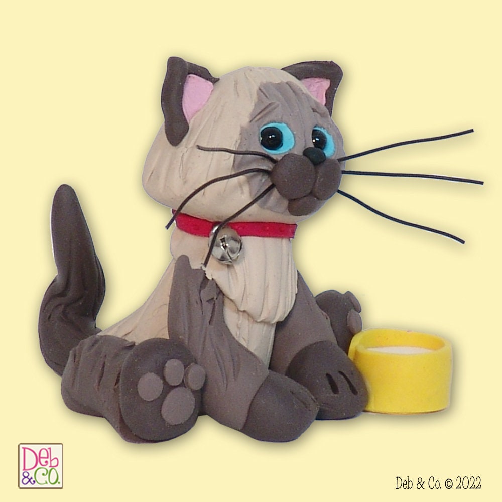 Himalayan / Siamese  KITTY CAT HANDMADE Polymer Clay Personalized Christmas Ornament - With Optional Christmas Lights