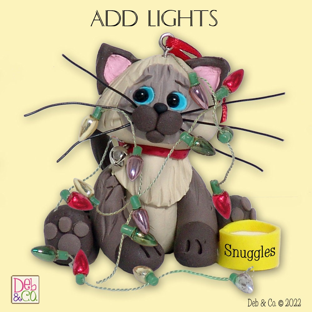 Himalayan / Siamese  KITTY CAT HANDMADE Polymer Clay Personalized Christmas Ornament - With Optional Christmas Lights