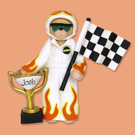 Personalized Christmas Ornaments - Belly Bear NASCAR Race Car DRIVER Handmade Polymer Clay Ornaments - Race Car Ornament - NASCAR Ornament