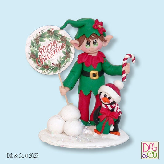 Edwin the Elf and Petey Penguin Figurine HANDMADE  Polymer Clay Elves Christmas Decor