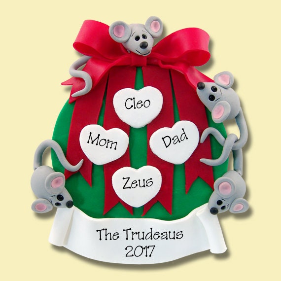 MICE on Ornament Family of 4 HANDMADE Polymer Clay Personalized Christmas Family Ornament