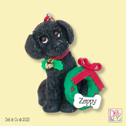 Black Labrador / Labradoodle Personalized Dog Ornament, Black Puppy Ornament, Handmade Polymer Clay, Personalized Dog Christmas Ornament