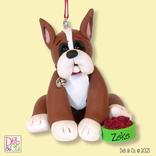 BUDDY the BOXER w/White Muzzle / Dog / Puppy / Handmade Polymer Clay Personalized Christmas Ornament