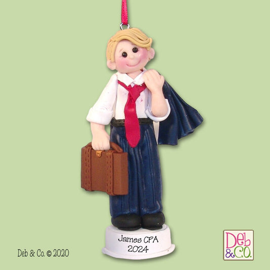 Blonde Male ATTORNEY / Law / Business Handmade Polymer Clay Personalized Christmas Ornament