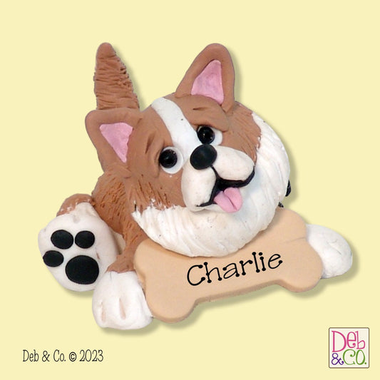 Christmas Corgi Puppy Dog HANDMADE Polymer Clay Personalized Christmas Ornament, Custom Ornaments