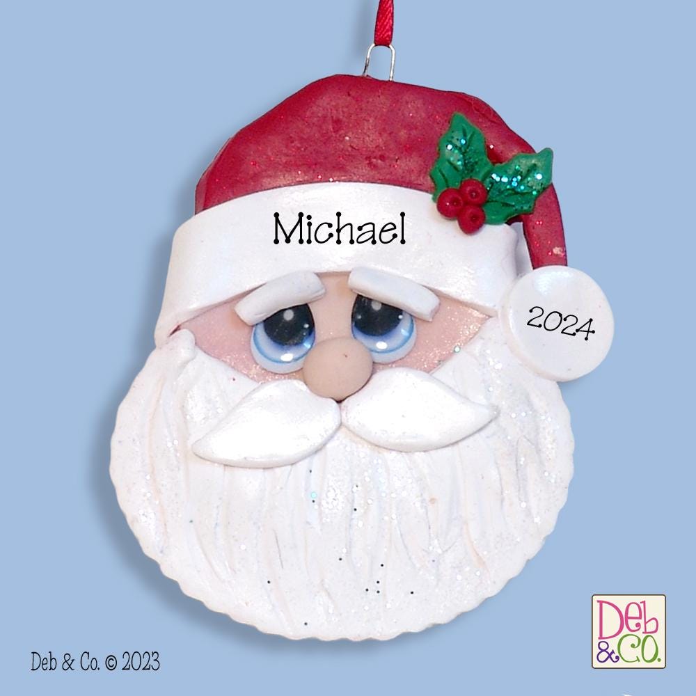 Santa Face HANDMADE POLYMER CLAY Personalized Christmas Ornament