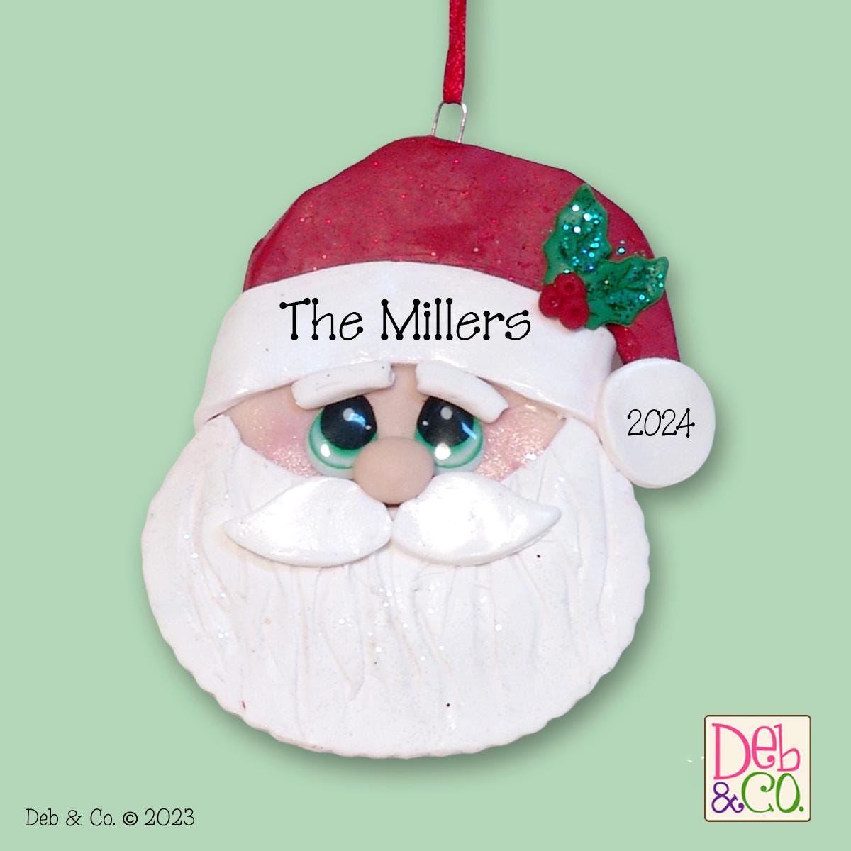 Santa Face HANDMADE POLYMER CLAY Personalized Christmas Ornament