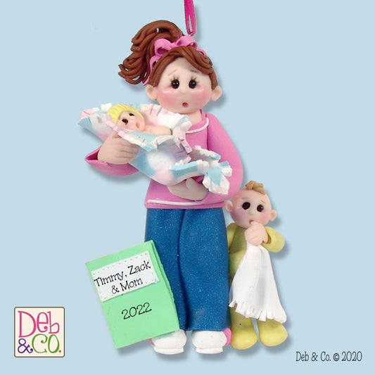 New MOM & BABY / Baby Sitter with toddler - Handmade Polymer Clay Personalized Christmas Ornament
