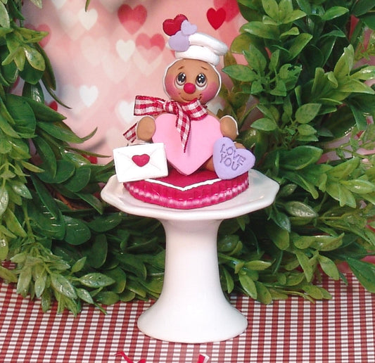 Valentine Gingy Gingerbread Figurine Sitting on a Heart Handmade Polymer Clay Valentine Tiered Tray Decor