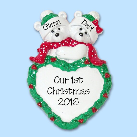 Polar Bear Personalized Couples 1st Christmas Ornament / Family Personalized Christmas Ornament