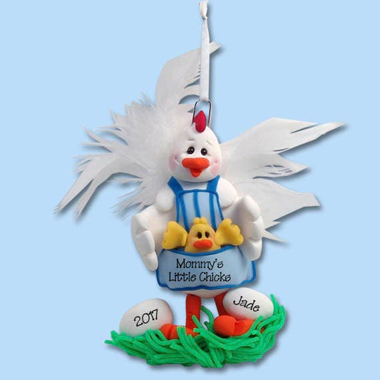 Half Baked Hens Mom or Grandma with 1 Baby Chicks HANDMADE POLYMER CLAY Personalized Christmas Ornament