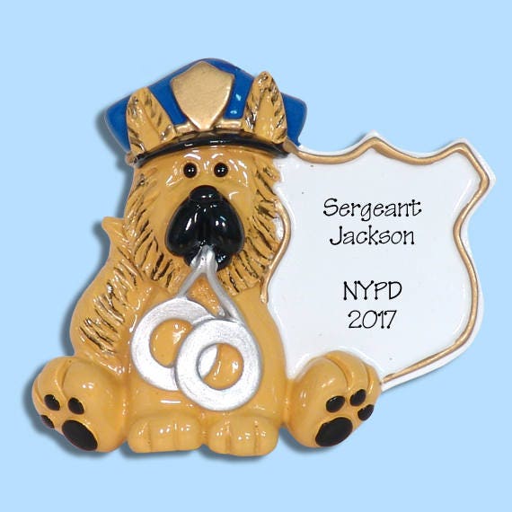 German Shepherd Police Dog / POLICEMAN / COP Handpainted RESIN Personalized Christmas Ornament