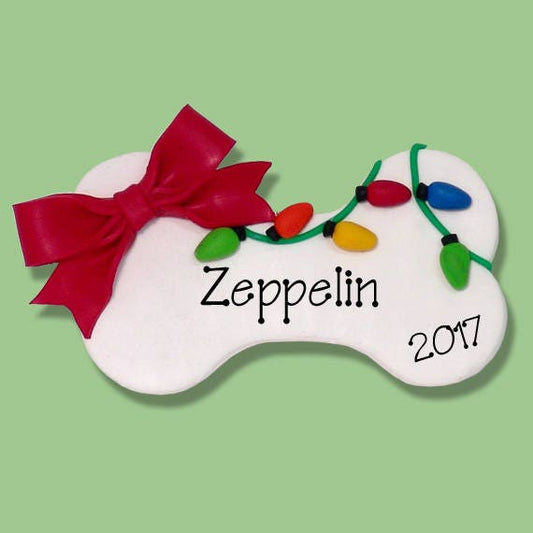 Puppy DOGBONE Personalized Dog Christmas Ornament HANDMADE Polymer Clay - Limited Edition