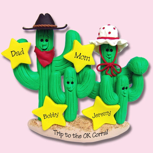 Cactus Family of 4 HANDMADE Polymer Clay Personalized Christmas Ornament - Western