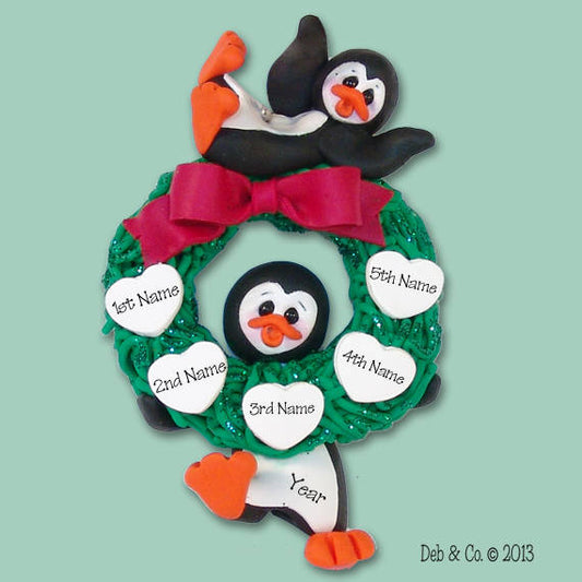 Petey Penguin Family of 5 Polymer Clay HANDMADE Personalized Christmas Ornament - Limited Edition