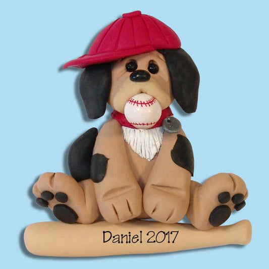 Puppy Dog Baseball Player, Personalized Baseball Ornament, Handmade Polymer Clay Personalized Christmas Ornaments, Custom Ornaments