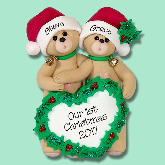 First Christmas Together, Personalized Couples Christmas Ornament, HANDMADE POLYMER CLAY - Custom Ornaments Personalized, Bear Couple