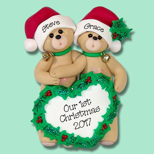 First Christmas Together, Personalized Couples Christmas Ornament, HANDMADE POLYMER CLAY - Custom Ornaments Personalized, Bear Couple