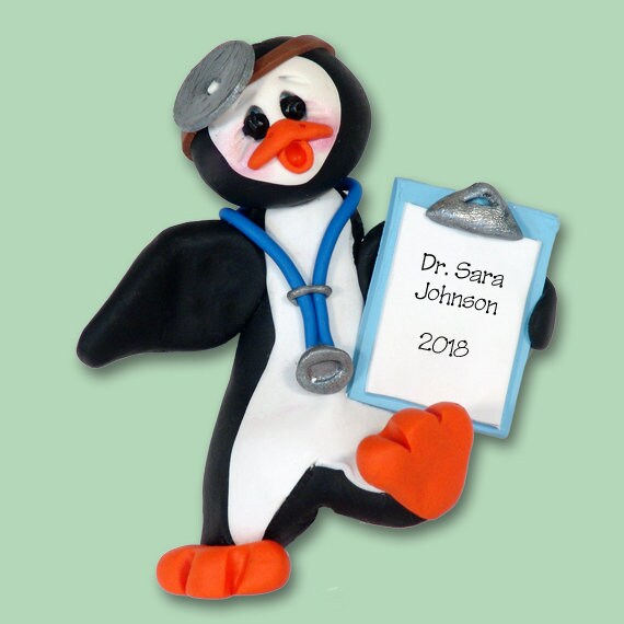 Petey Penguin Doctor HANDMADE POLYMER Clay Ornament - Limited Edition - Personalized Christmas Ornament