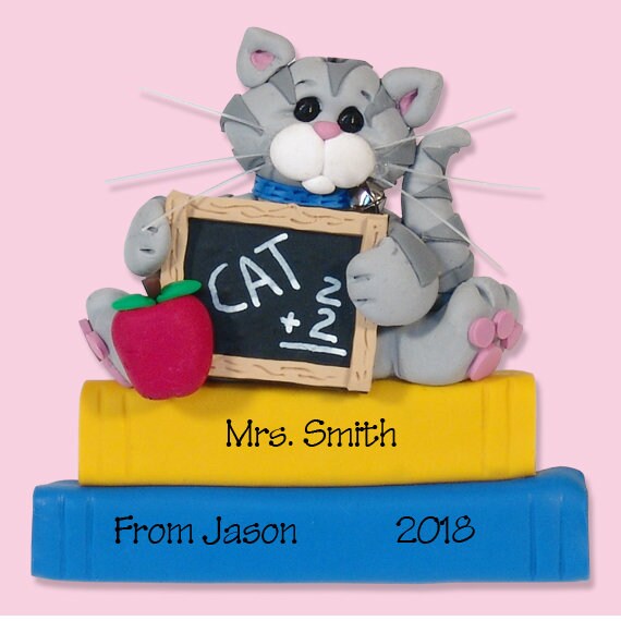 Personalized Teacher's Gift - Cat Teacher / School  Ornament - HANDMADE POLYMER CLAY Personalized Christmas Ornament - Custom Ornaments