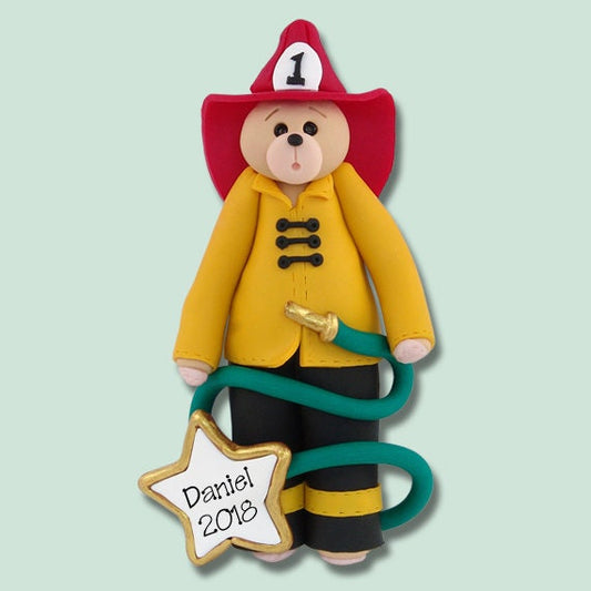 Personalized FIREMAN Ornament, Fireman Ornament, HANDMADE Polymer Clay, Personalized Christmas Ornaments, Belly  Bear Ornament, Custom