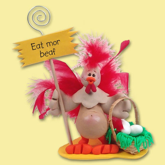 Half Baked Hen Recipe Holder, HANDMADE POLYMER CLAY,  Personalized Christmas Ornaments, Personalized Photo Holder, Rooster Figurine, Rooster