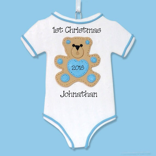 Baby's First Christmas Onesie Baby ornament for BOY, Handmade Polymer Clay Personalized Ornaments